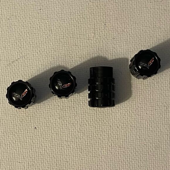 Corvette Valve Stem Caps in Black with Logo NWT - Picture 1 of 4